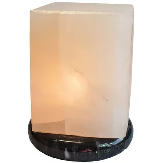 Edel Stein Nacht Tisch Lampe Calcit Kristall Quader Sockel Modern Marmor Weiss