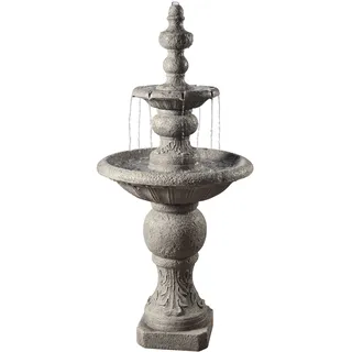 Peaktop Dekor Garten Terrasse 2-Ebenen Wasser Pumpe Brunnen VFD8179-EU, Steingrau, 61.5 x 61.5 x 133.5 cm