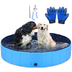 Icelus 140 * 30 cm Hundepool,Faltbarer Hunde Planschbecken Swimmingpool Katzen Hundebadewanne Pool Für Hund Katze PVC Rutschfester Haustier Badewan