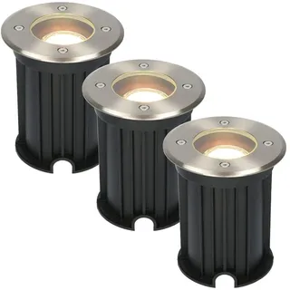 HOFTRONIC - 3er Maisy Terrassen Einbaustrahler GU10 Edelstahl Rund 4 Watt 345 lumen Boden Licht 2700K Extra Warmweiß LED Einbauleuchte IP67 Wasserdicht - Dimmbarer Bodeneinbauleuchte außen