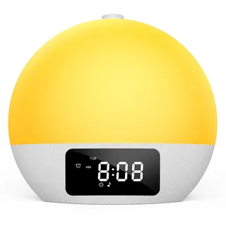 Tageslichtwecker,Geschenke Lichtwecker Wecker Digital Wake Up Light mit 25 beruhigende Klänge in 16 Helligkeit,Doppelalarm,8 Volltonfarben 9 farbige Licht,Weihnachtsgeschenke Wecker mit Projektion