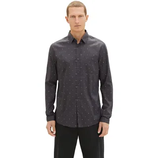 TOM TAILOR Herren Slim Fit Oxford Hemd mit Brusttasche, blue pixel diamond print, L