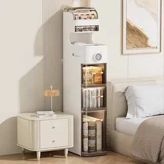 Zstar Badezimmer Bodenschrank, Nischenregal mit Rollen, Schmaler Rollwagen mit Schubladen, Kunststoff Badregal, Küchenschrank mit Rädern, Wasserdicht Badschrank, Slim Beistellschrank, 18x39.5x112.5cm