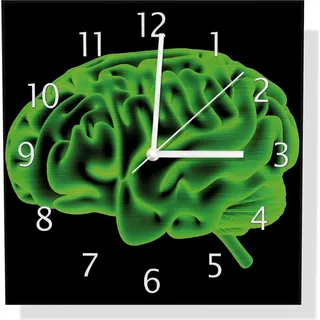 Wallario Design Wanduhr Menschliches Gehirn in leuchtend grüner Farbe aus Aluverbund, Größe 30 x 30 cm - Grün