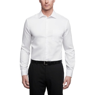 Van Heusen Herren Regular Fit Lux Satin Stretch Solid Klassisches Hemd, Weiß, 43 cm Hals 91 cm-94 cm Ärmel