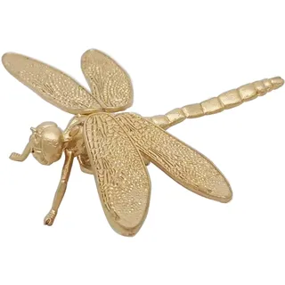 Tricune Goldfarbene Libellen-Skulptur aus massivem Metall, Insektenornament, Mini-Insektenfigur für Zuhause, Büro, Garten, Desktop-Dekor (Libelle)