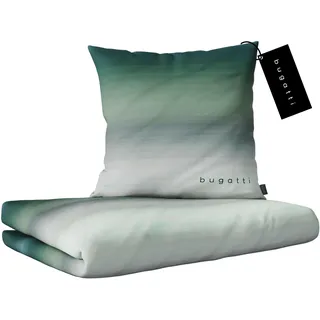 bugatti Bettwäsche 155 x 220 cm - 100% Baumwolle, Reißverschluss, anschmiegsam, weich & waschbar, Mako Satinbettwäsche gestreift grau grün