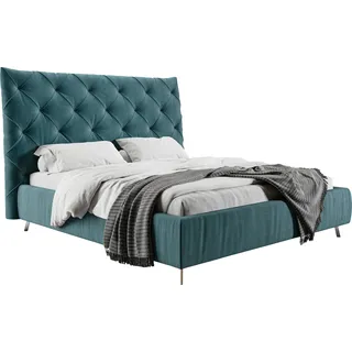 PLACES OF STYLE Polsterbett »Elloree, in 4 Breiten, hinten mit Originalstoff bezogen, auch in Leder« Kopfteilhöhe 143cm, belastbar bis 280 kg, auch in Überlänge 220cm, blau