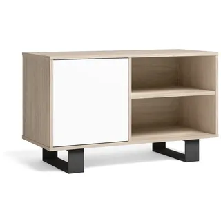 Skraut Home - TV-Schrank 100 mit Tür Links, Wohnzimmer/Esszimmer, Modell Wind, Farbe Eiche, Farbe Weiß, Maße: 95 x 40 x 57 cm Höhe.