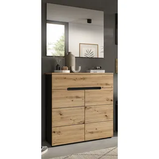 Garderobe Set 2-teilig "Cooper" in Artisan Eiche und grau Schuhkommode und Spiegel - Naturbelassen, Grau
