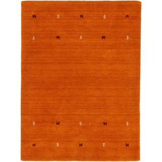 carpetfine Wollteppich »Gabbeh Uni«, orange 60x90 cm | Moderner Teppich für Wohn- und Schlafzimmer