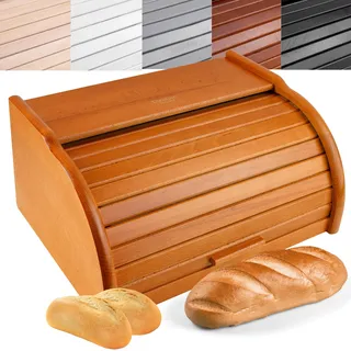 Creative Home Erle Brotkasten Holz | 38 x 28,5 x 17,5cm (+/-1cm) | Perfekte BrotBox für Brot Brötchen Kuchen | Brotkiste mit Roll-Deckel | Natürliche Brot-Kiste | Brotbehälter für Jede Küche