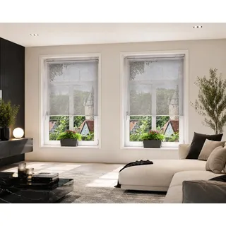 Springrollo Mittelzugrollo Shade – edle Leinenoptik in Grau für Fenster und Tür (B 50 x H 150)