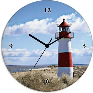 ARTland Glas Wanduhr Quarzuhr - schwarzer Zeiger Leuchtturm Sylt Größe: 30x30 cm - Blau