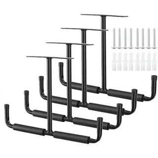 Wandhaken, Garage Deckenhaken Doppelt Leiter Haken Schwerlast Storage Hanger Organizer für Kajaks Fahrrad Klappstühle Montagehaken-Set mit Polsterung EVA für Schutz, Tragkraft 80 kg /Schwarz, 4 Stück
