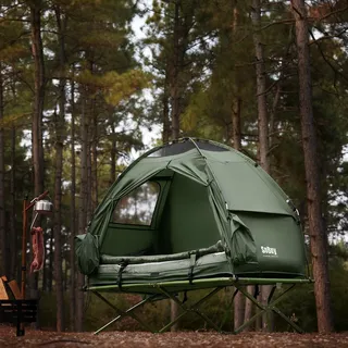 SoBuy OGS32-GR Feldbett mit Zelt 7in1 Wurfzelt mit Luftpumpe, Rolltasche, Schlafsack, Wasserdichtes Campingbett Camping Tent Grün bis 114 kg