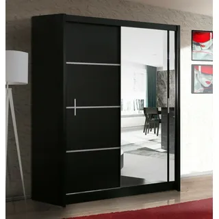 Kleiderschrank VISTA 150 Schrank mit Spiegel Schwebetürenschrank (SCHWARZ) - Schwarz