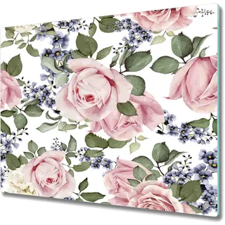 Küche Schneidebrett - Schneidebrett Glas - Herd Abdeckung - 60x52 - Rosa Rose Blumen