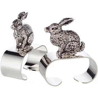EDZARD Serviettenring Hase sitzend 2er-Set (L 5 cm), edel versilbert | Osterhase, Deko für Ostern und Frühling, Tischdekoration, Ostertisch, Gastgeschenk