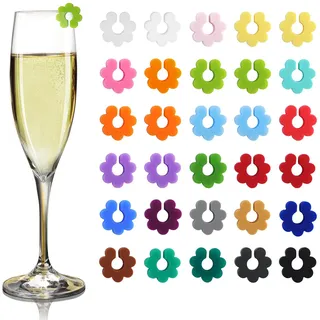 30 Stück Bunte Weinglasmarkierer,Glasmarkierer Silikon, Glas Markierung Trinkgläser, Bierflaschen Markierung,Wiederver Wendbare Glasmarkierer Gläser Markieren Party für Weinglas Tassen Trinkglas