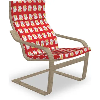 ABAKUHAUS japanische Katze Poäng Sessel Polster, Luck Vermögens-Katze, Sitzkissen mit Stuhlkissen mit Hakenschlaufe und Reißverschluss, Vermilion Weißer Senf - Weiß