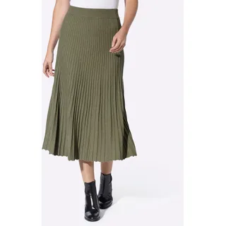 Strickrock HEINE, Damen, Gr. 50, khaki, meliert, 50% Viskose, 28% Polyester, 22% Polyamid, unifarben, lang, Röcke Strickrock