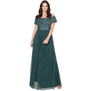 Maya Deluxe Damen Dames Bardot Jurk Voor Vrouwen Maxi Versierd Hight Empire Taille Mouwloze Tulle Voor Bruiloft Guest Brautjungfernkleid, Emerald Green, 54 EU