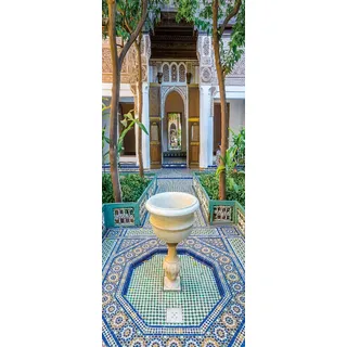 A.Monamour Türtapete Selbstklebend Türfolie Türposter 3D Garten Von Marrakesch Bahia Palast In Marrakesch Marokko Vinyl Folie Türdeko Tapete Wandbild Türaufkleber Türtattoo 95 x 215 cm