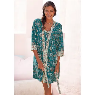 LASCANA Kimono mit Blumen Allover-Druck, rauchblau, ecru