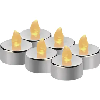 EMOS LED-Teelichter silber, 6 Stück flammenlose Kerzen mit Flacker-Effekt, Dekoration für Weihnachten, Weihnachtsbaum, Allerheiligen, IP20 für Innen, mit Batterie, warmweiß DCCV12