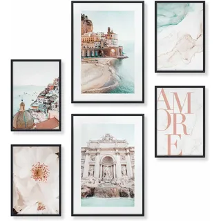 Heimlich – Posterset – 2 x A3 (30 x 42 cm) + 4 x A4 (21 x 30 cm) – Premium-Poster – Ungerahmte Drucke – Küstenstil – Italien, Rom, Liebe