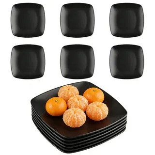 BUERPINKING Groß Teller 6 Stück, Melamin Teller, 17cm Camping Tellers Speiseteller Schwarz, Unzerbrechliches Picknickteller Eckig Dessertteller für Sushi, Snacks Salate& Party, Picknick (Schwarz)