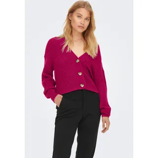 Strickjacke ONLY "ONLCAROL NICE L/S CARDIGAN KNT NOOS", Damen, Gr. L, pink (cerise), Strick, Obermaterial: 100% Polyacryl, unifarben, regular fit hüftlang, V-Ausschnitt, Rippbündchen, Strickjacken Strickjacke, Kunstfaser, regular fit