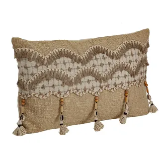 Romimex Kissen, Beige, Quasten, 30 x 8 x 50 cm, Bestickt