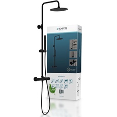 SCHÜTTE AQUADUCT Duschsystem mit Thermostat, Duschset mit großer Regendusche (Ø 25 cm) und verstellbarer Handbrause, Brauseset mit Duschstange, Dusche mit Armatur, Duschsäule Duschpaneel, Schwarz