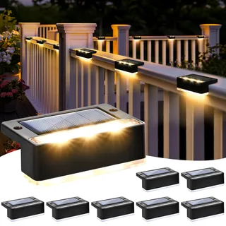 Solpex Solarlampen für außen, 8 Stück, warmweiß Treppenlicht, wasserdicht Solarleuchten, LED-Beleuchtung für Außentreppe, Stufen, Zaun, Garten, Hof, Terrasse, Dachrinne Dekoration (Schwarz)