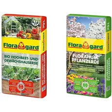 Floragard Bio Hochbeet- und Gewächshauserde, 70 liters, Braun & Florahum Pflanzerde 70 L • Universalerde