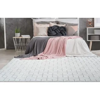 Teppich ME GUSTA "Vivica 100" Gr. 2, blau (graublau, weiß), B:80cm H:20mm L:150cm, Kunstfaser, Teppiche, Teppich, besonders weich durch Microfaser, Wohnzimmer