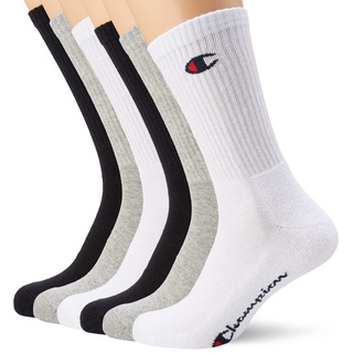 Champion Unisex Socks Basics 6pk Crew Füßlinge, Hellgrau Meliert, Weiß, Schwarz, 39-42