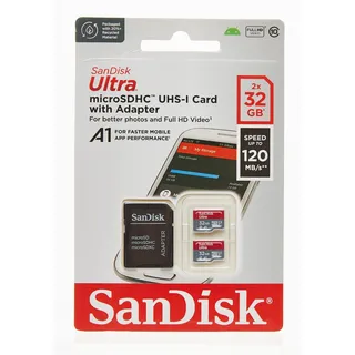 Ultra microSD UHS-I U1 A1 120 MB/s + SD Adapter 32 GB 2er Set