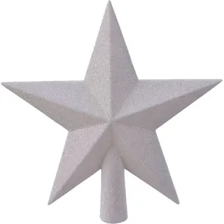 Christbaumspitze Stern mit Glitzer 19cm Kunststoff - Winterweiss - Weiß