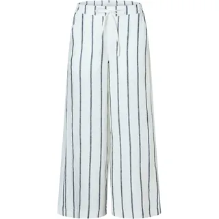 Leinenhose MAC "CALLIE cropped", Damen, Gr. 46, N-Gr, weiß (weiß, blau), Web, Obermaterial: 100% Leinen, gestreift, normal lang, Hosen Leinenhose, gestreift mit Kordelzug, Topseller
