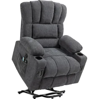 HOMCOM Fernsehsessel mit Aufstehhilfe Elektrisch Relaxsessel mit Liege-, Heiz- und Massagefunktion, TV-Sessel mit Typ-C- und USB-Anschlüssen, Becherhalter, Dunkelgrau - Dunkelgrau