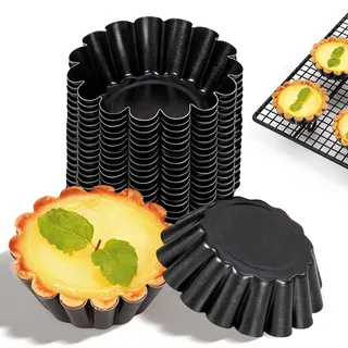 QYRDBGY 20 Stück Mini Tartelette Förmchen, 6.3 cm Antihaft Mini Tarteform Kohlenstoffstahl Törtchenformen Torteletts Wiederverwendbare Ei Torte Form Muffin für Pudding Kuchen Cupcakex