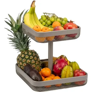 eluno 2-stöckige eckige Obstetagere/Brotkorb, Etagere, Obstschale, Obstkorb aus Metall, viel Platz für die übersichtliche Lagerung von Obst, Gemüse, Brot und Snacks in Küche und Wohnzimmer (Taupe)