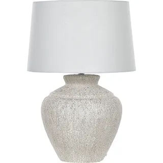 BELIANI Tischlampe mit Keramikfuß Hellbeige 60 cm Steinoptik Langes Kabel mit Schalter Lampenschirm aus Baumwolle und Jute Wohnzimmer Schlafzimmer - Beige, Weiß