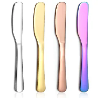 ReaNea Buttermesser Set, 4-teilig – Edelstahl Streichmesser, spülmaschinengeeignet, mit Titanbeschichtung in Gold/Bunt/Roségold – Für Butter, Frischkäse, Marmelade & Vorspeisen