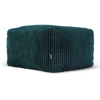 I.C.O.N. icon Amara Hocker, Blaugrün, Flauschiger Cord Stoff, Sitzsack Cord, Sitzpuff Hocker mit Füllung, Fußhocker für das Wohnzimmer, Deko Wohnzimmer