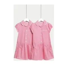 M&S Collection Lot de 2robes en coton à carreaux Vichy, idéales pour l'école (du2 au 14ans) - Pink, Pink - 3-4 Y