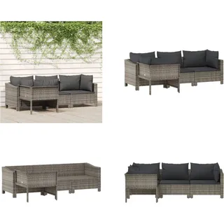 vidaXL 4 tlg. Garten Lounge Set mit Kissen Grau Poly Rattan - Garten Lounge Set - Garten Lounge Sets - Lounge Set - Gartenmöbel Set - Grau